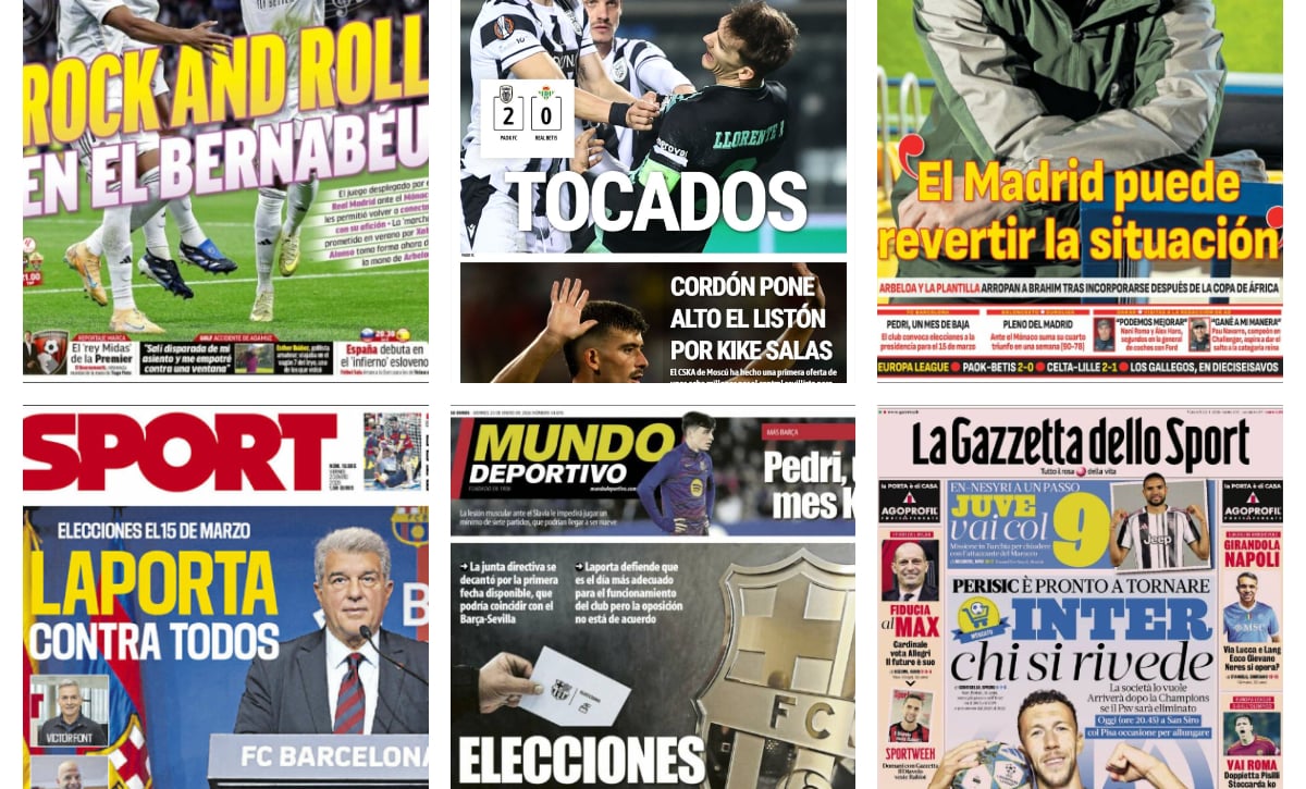 El tropiezo del Real Betis en Tesalónica, el 'ave fénix' del Real Madrid, el fichaje de En-Nesyri... así vienen las portadas