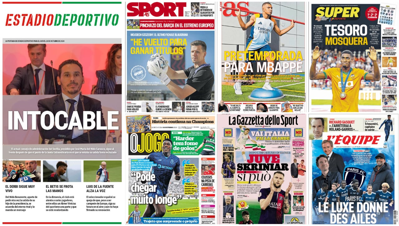 Junta del Sevilla, negocio en el Betis, fichaje del Barça, Mbappé, Samu Omorodion, Mosquera, Sergio Gómez... portadas del jueves 10 de octubre  