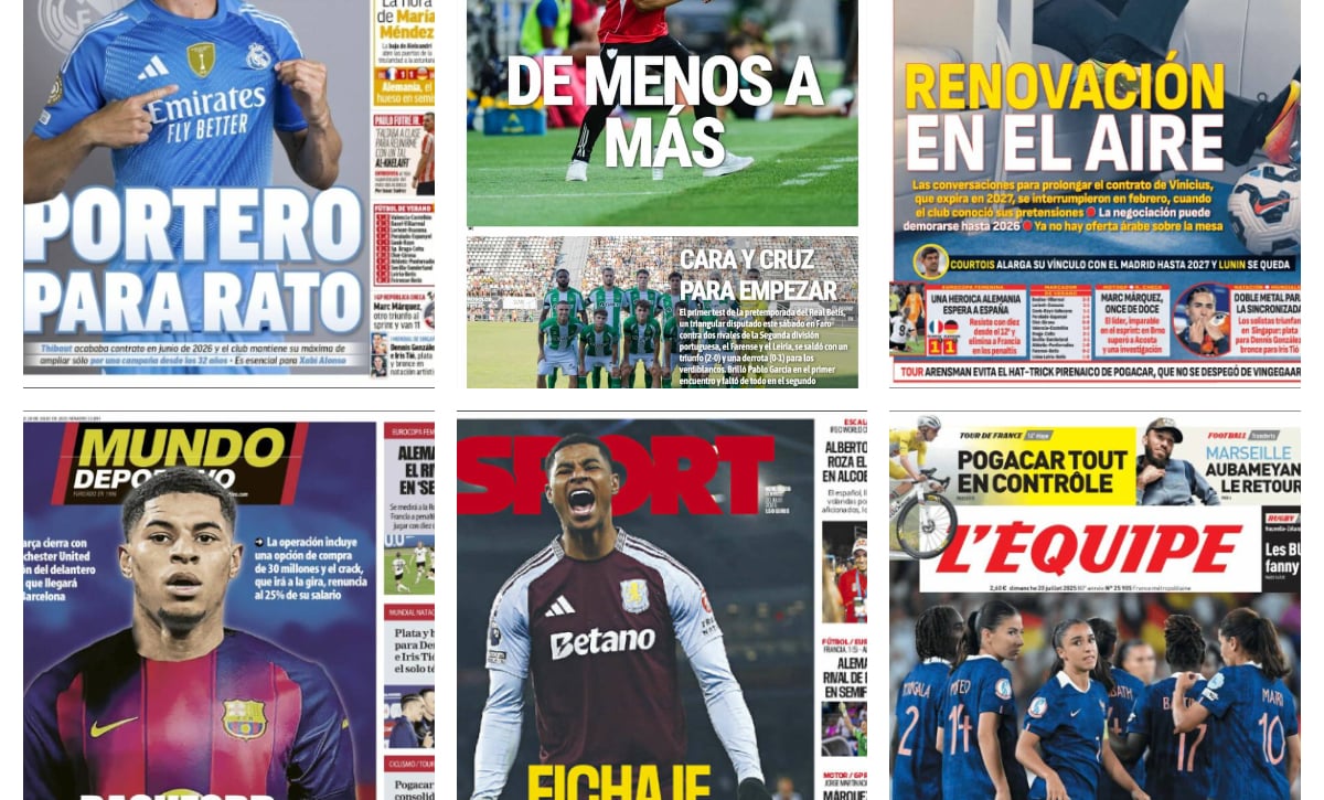 La renovación de Courtois, el fichaje de Rashford, los amistosos de Sevilla y Betis... así vienen las portadas de hoy