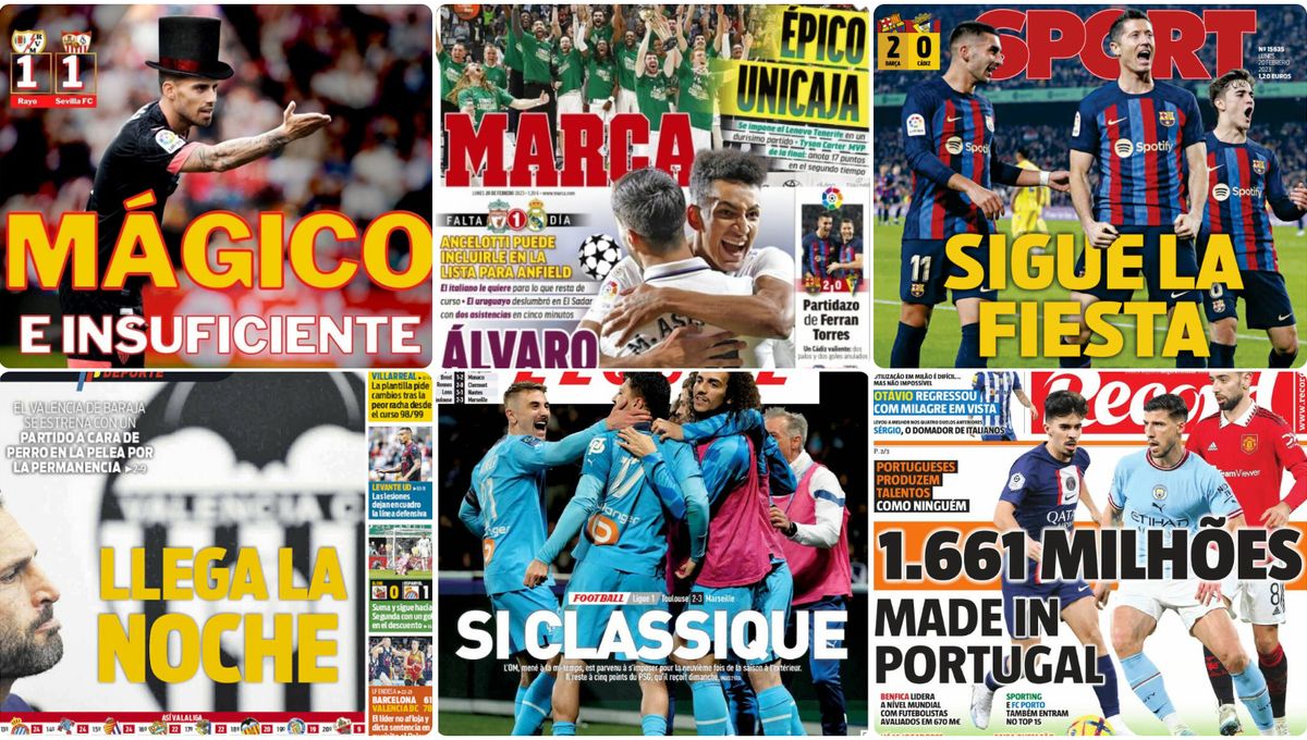 Épico Unicaja, el truco de Suso, la lesión de Canales, Carnaval del Barça, Champions... las portadas del lunes