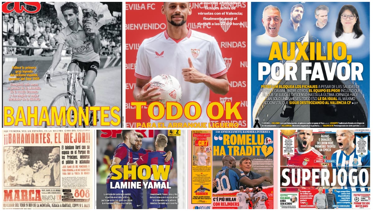 Adiós, Bahamontes; el Sevilla soluciona problemas; el Betis sigue fichando; 'Auxilio'... las portadas del miércoles 9-A 