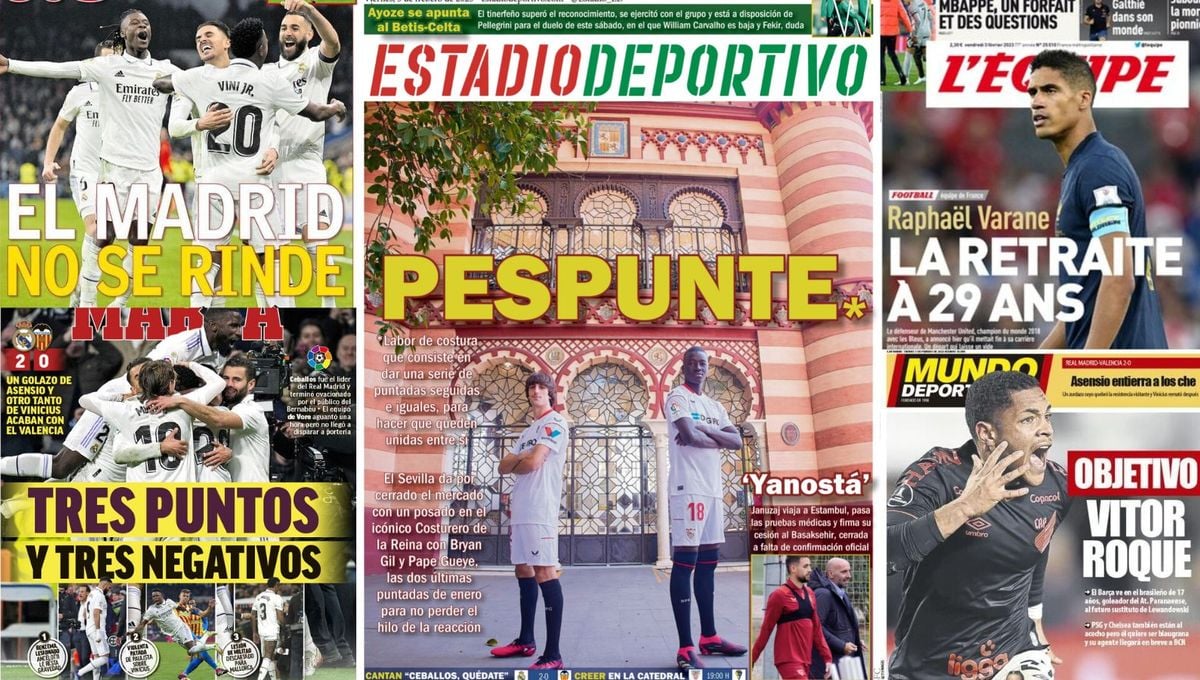 Una imagen histórica del Sevilla, las novedades del Betis, Vinicius, Januzaj, Vitor Roque... así llegan las portadas