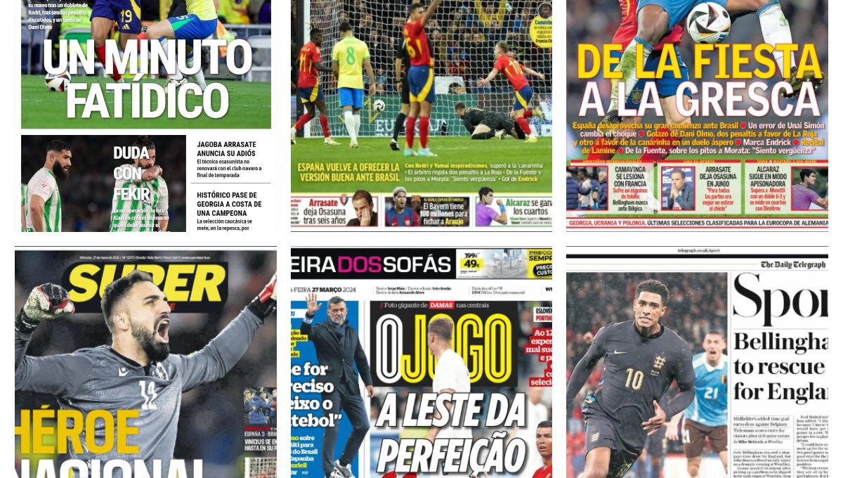 El partido entre España y Brasil, la ovación a Lamine Yamal, el gol de Endrick... así vienen las portadas