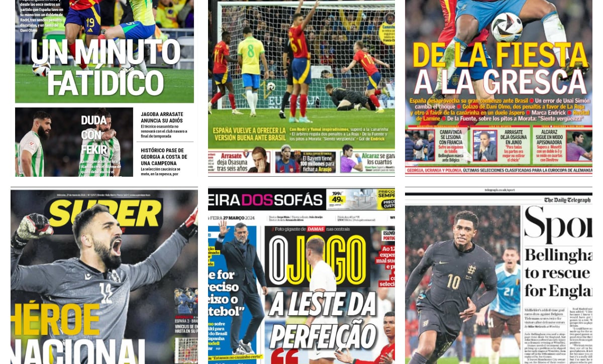 El partido entre España y Brasil, la ovación a Lamine Yamal, el gol de Endrick... así vienen las portadas