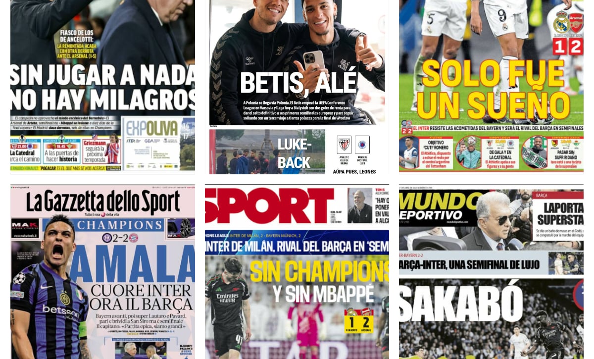 El fracaso del Real Madrid, el pase del Real Betis en Conference, el peligro del Inter... así vienen las portadas