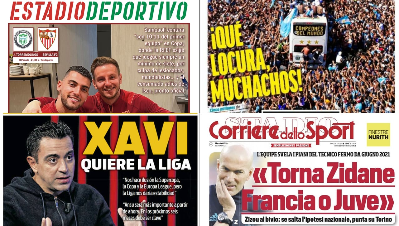 Noche de Copa en Torremolinos, la celebración argentina, la vuelta de Zidane... Así vienen las portadas