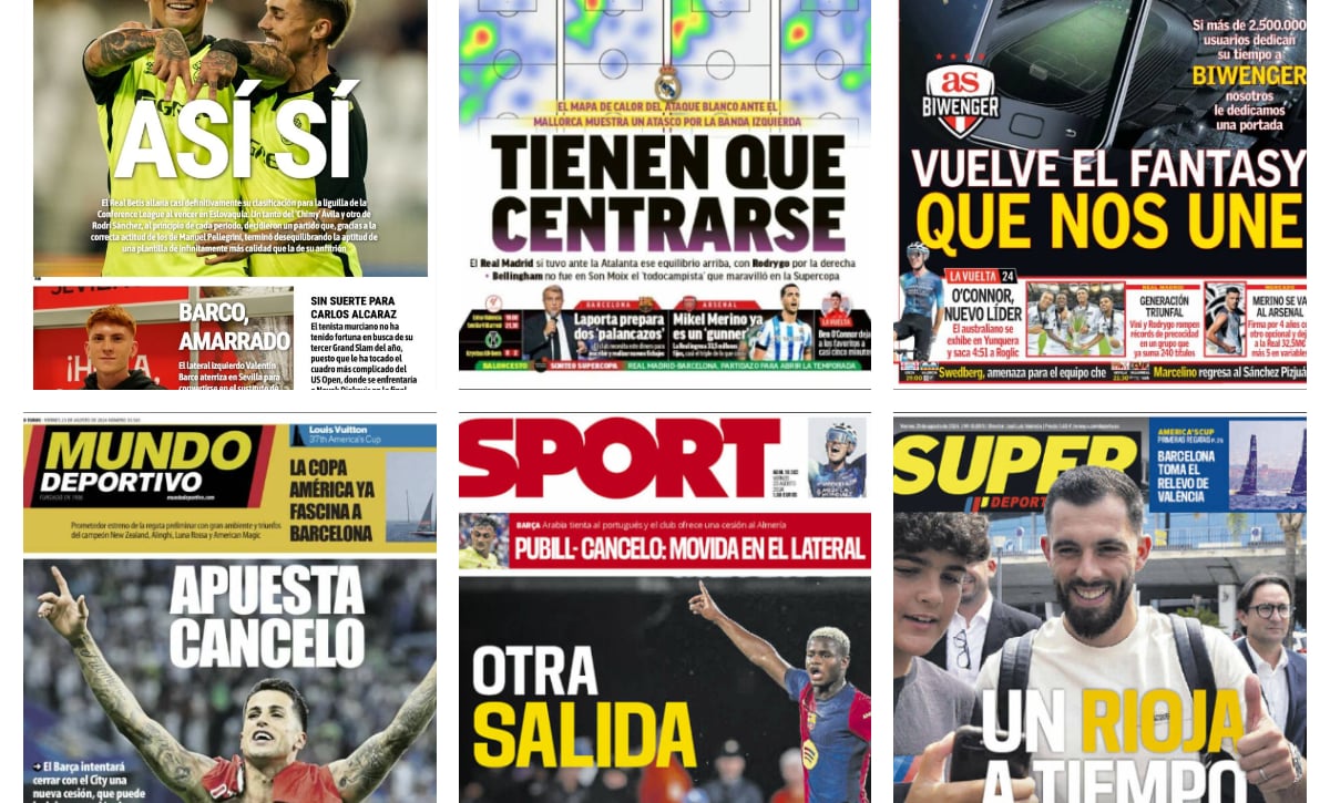 El ataque del Real Madrid, Joao Cancelo, Valentín Barco o el triunfo del Betis: así vienen las portadas