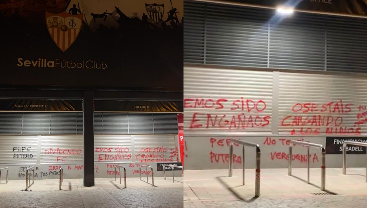 El Sánchez-Pizjuán amanece con pintadas e insultos contra la directiva del Sevilla