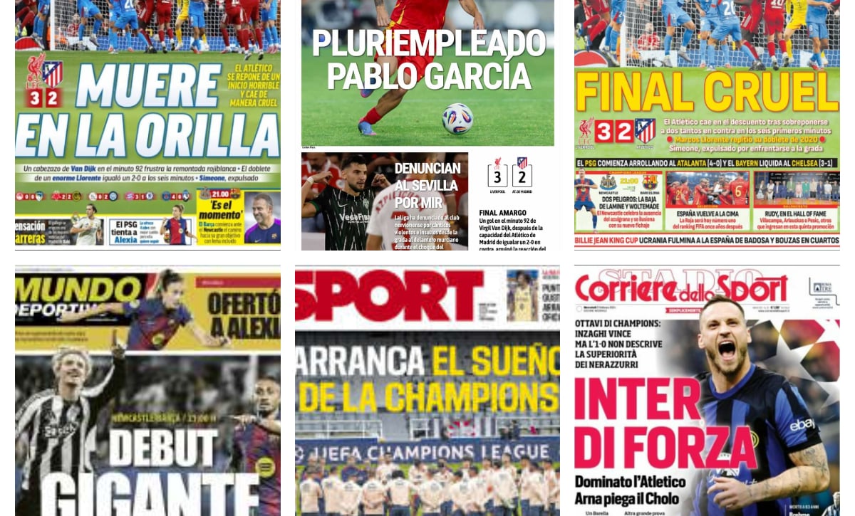 La dura derrota del Atlético en Anfield, el debut del Barcelona en la Champions, la convocatoria de Pablo García para el Mundial sub20...así vienen las portadas