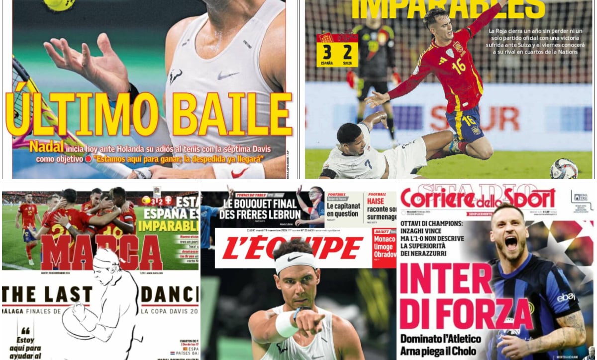 El último baile de Rafa Nadal, la victoria de España, Márquez en Ducati... Así vienen las portadas