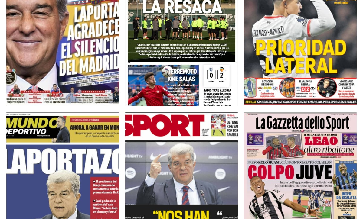 La comparecencia de Laporta, la detención de Kike Salas, el Betis a por la Copa del Rey, la victoria del Valencia... así vienen las portadas