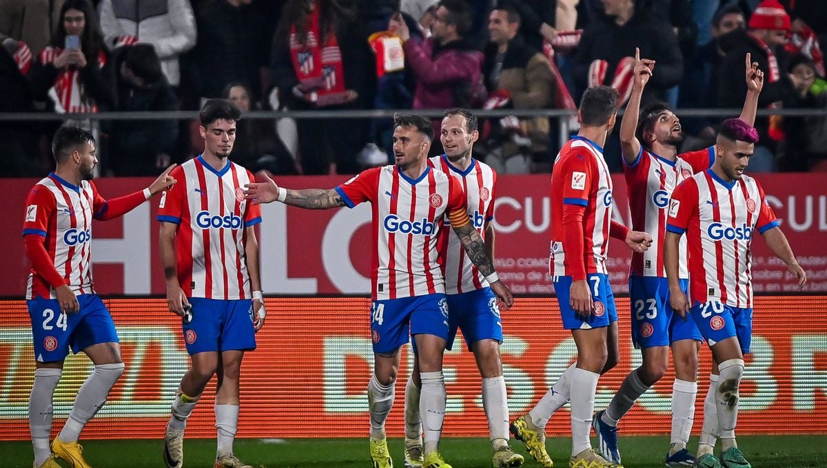 Así celebraron los jugadores del Girona la victoria ante el Atlético de Madrid
