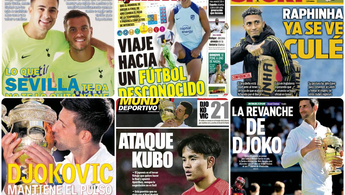 El día D de Djokovic, Lo Celso, Reguilón, Raphinha, Kubo... las portadas del lunes 11 de julio