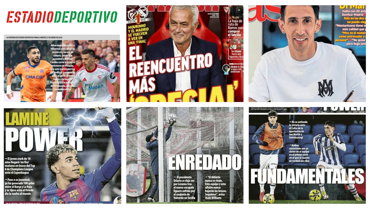 Maupay y Alfon, Chimy Ávila, Guido Rodríguez, la jornada europea... así llegan las portadas deportivas de este 27 de enero de 2026