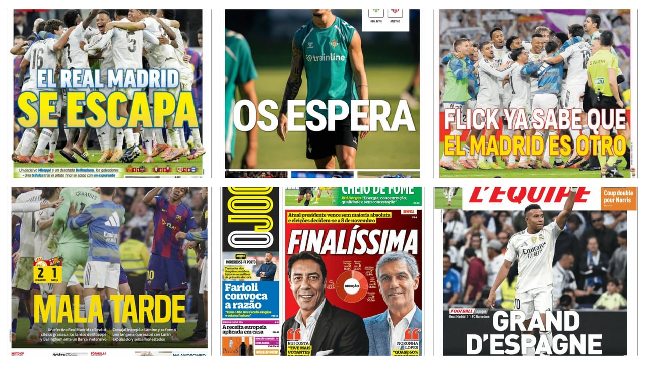 La victoria del Madrid en un Clásico polémico y con mucha tensión, el Betis recibe al Cholo, el Athletic en crisis... Así vienen las portadas