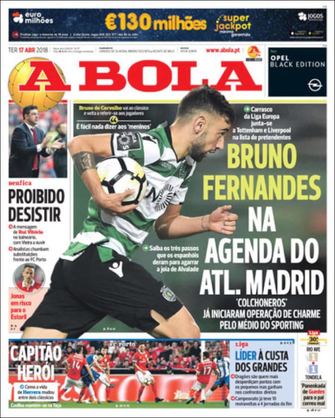 Bruno Fernandes gusta al Atlético y otros temas de portada