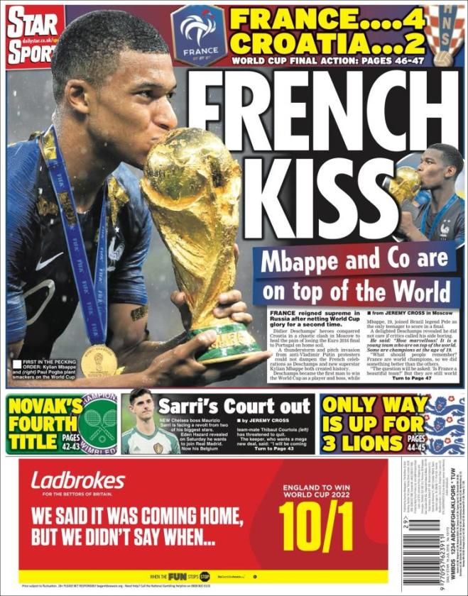 Sanabria y el triunfo de la selección francesa en el Mundial, en las portadas