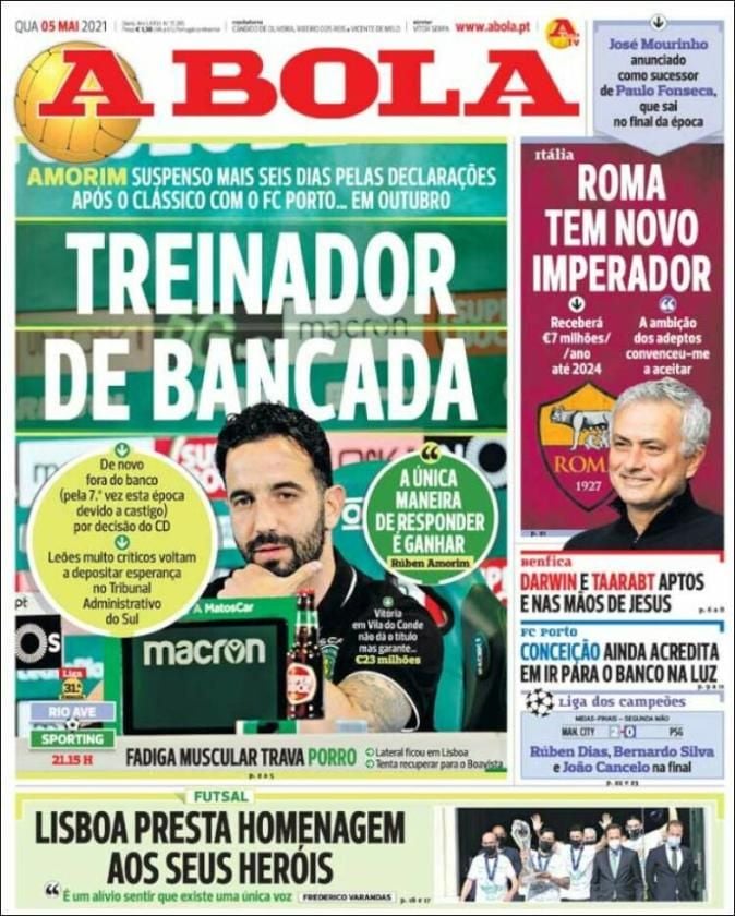 Las portadas del miércoles: Mou, a la Roma; el PSG dice adiós a la Champions; los sevillistas y béticos en la Euro...