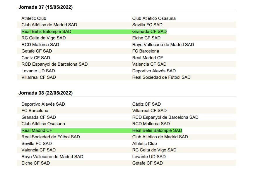 El calendario de LaLiga 21-22 del Real Betis, al completo